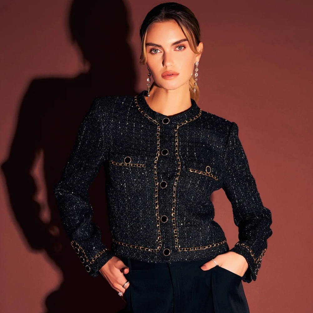 ENDLESS ROSE Black Chain Trimmed Jacket Xs